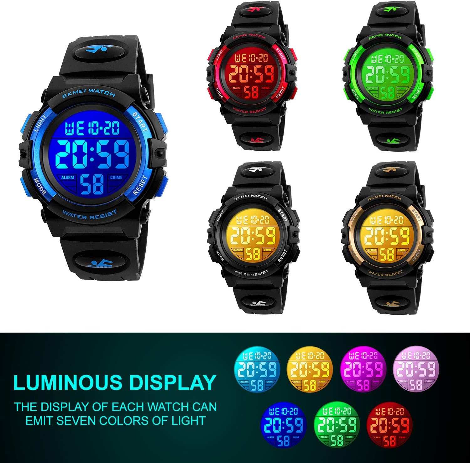 cofuo Kids Digital Watch for Boys Girls, Boys Watches Ages 3-17,Sport Outdoor Watch for Kid, 50M Waterproof Analog Multifunctional Chronograph LED Alarm Stopwatch Silicone Band, Kids Gift