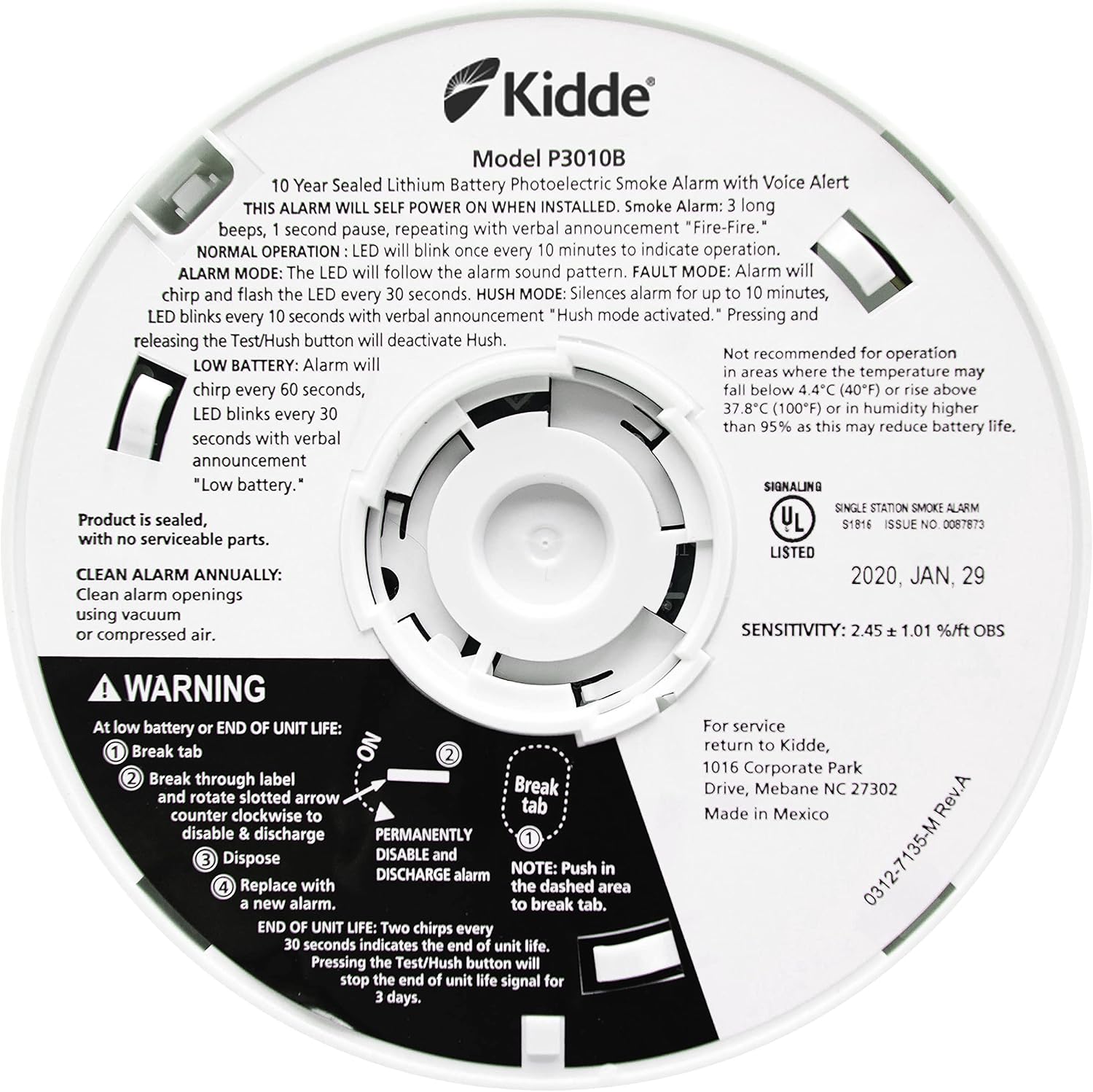 Kidde Smoke Detector, 10-Year Battery, Photoelectric Sensor Smoke Alarm, White