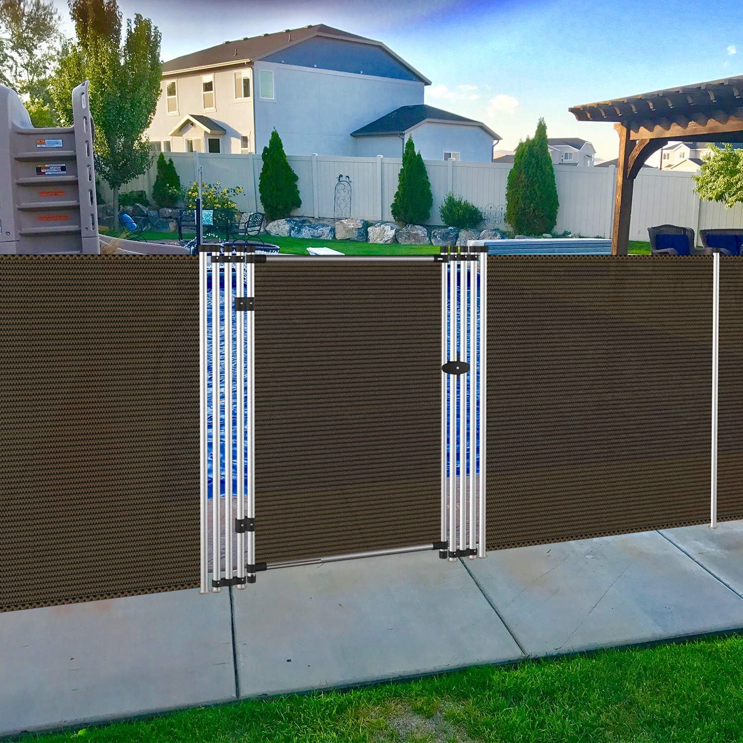 Patio Pool Fence Gate for Inground Pools with Privacy Fence Gate Door for Garden Deck Backyard Chicken Dog Outdoor Security Gate Removable 6’ H X