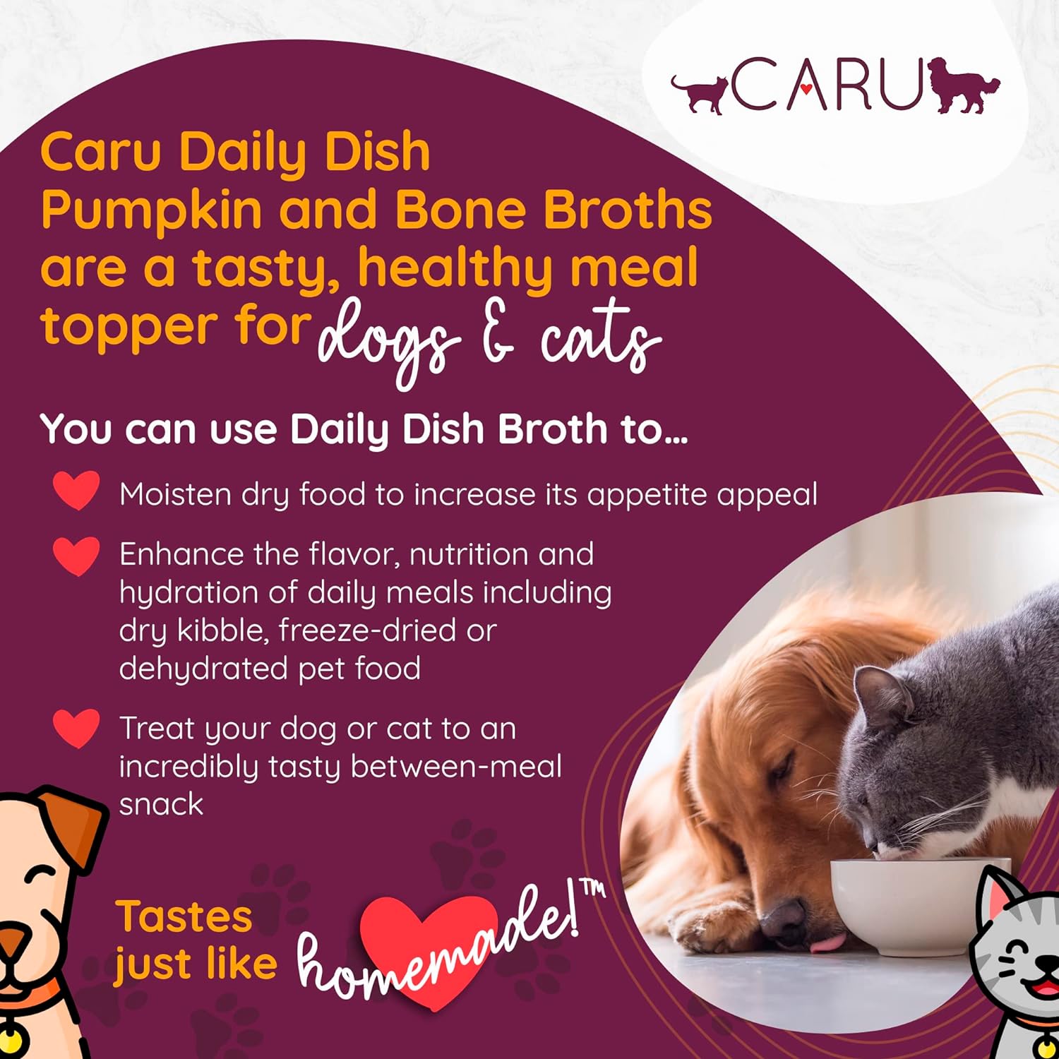 Caru Daily Dish Beef Bone Broth, Topper – Dogs & Cats – 17.6 oz, 1 Pack