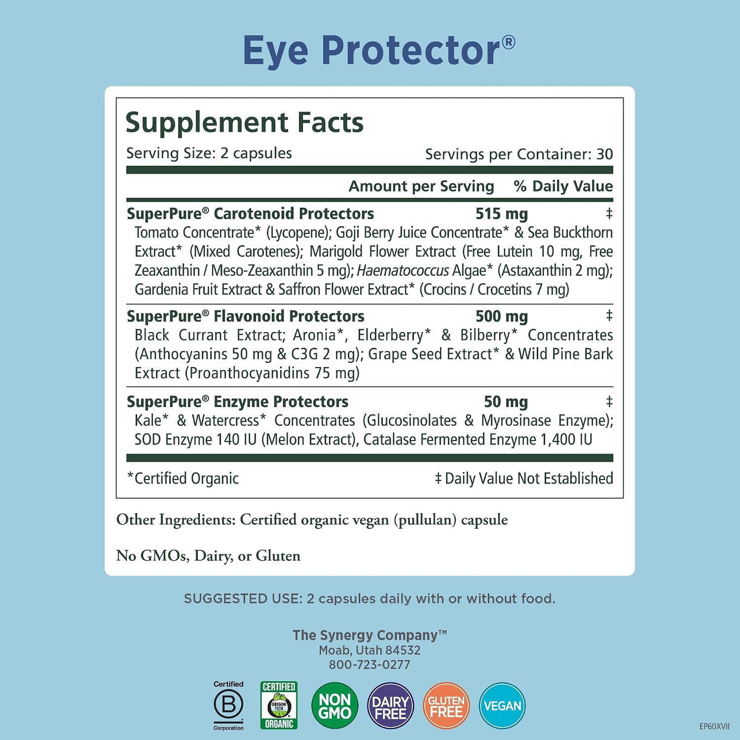 PURE SYNERGY Eye Protector | 100% Natural, Vegan Eye Health Supplement | with Organic Astaxanthin, Lutein