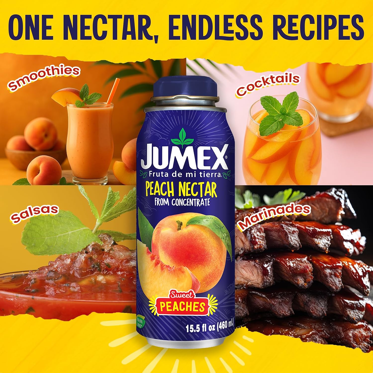 Jumex Mango Nectar Lata Botella - Made with Fresh Fruit Puree - Mango Juice Concentrate for Tropical Fruit Smoothie Mix, Cocktail Mixers & Kids Beverages - 15.5oz, 12 Pack Resealable Juice Bottles