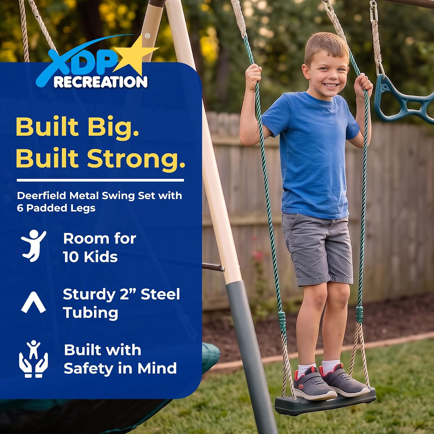 XDP Recreation Deerfield Outdoor Playground Swing Set with Slide & See Saw
