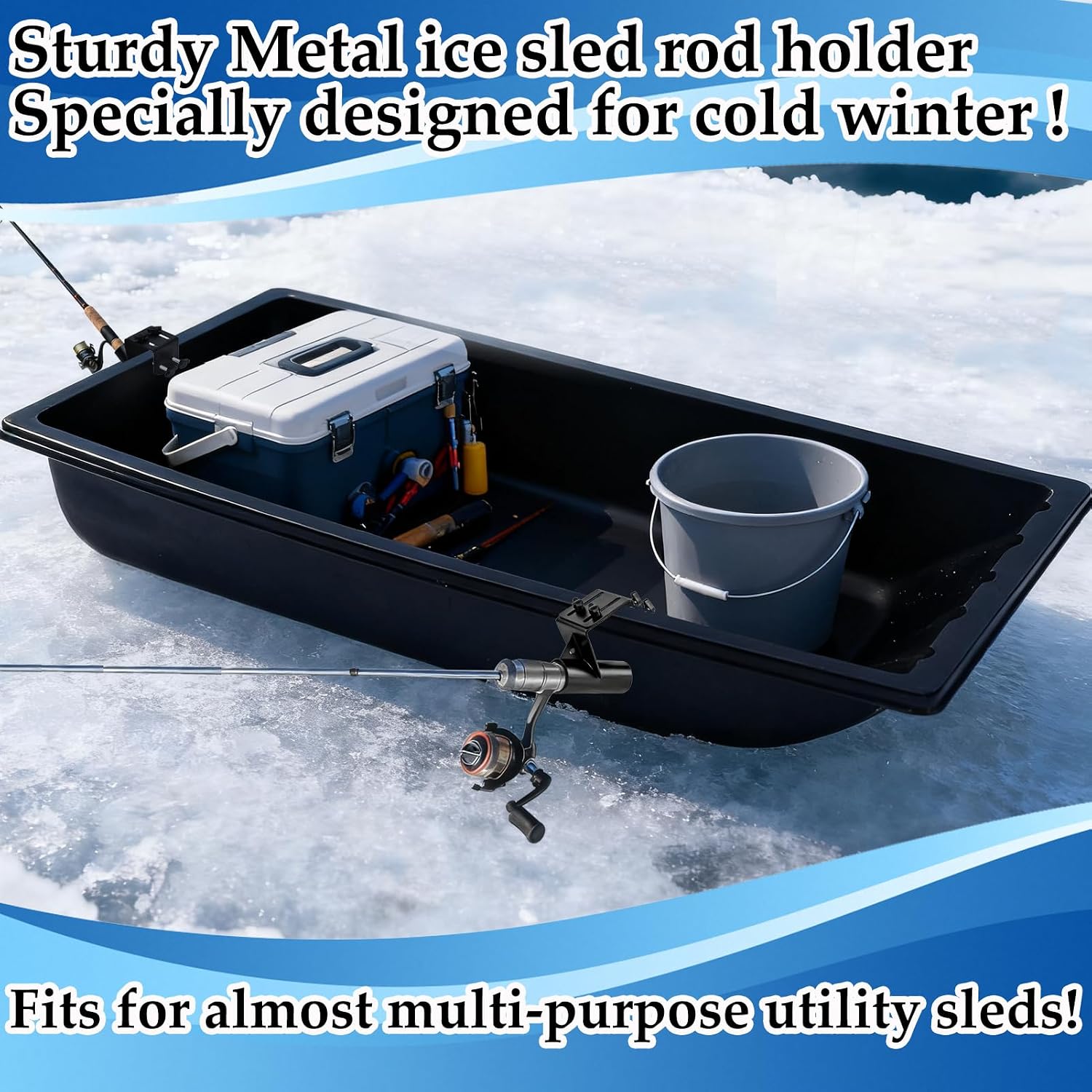 Metal Adjustable Ice Fishing Sled Rod Holder Upgraded 1.5-3.26inch Ice House Sled Rod Holder Heavy Duty Compatible Hands-Free Ice Fishing Pole