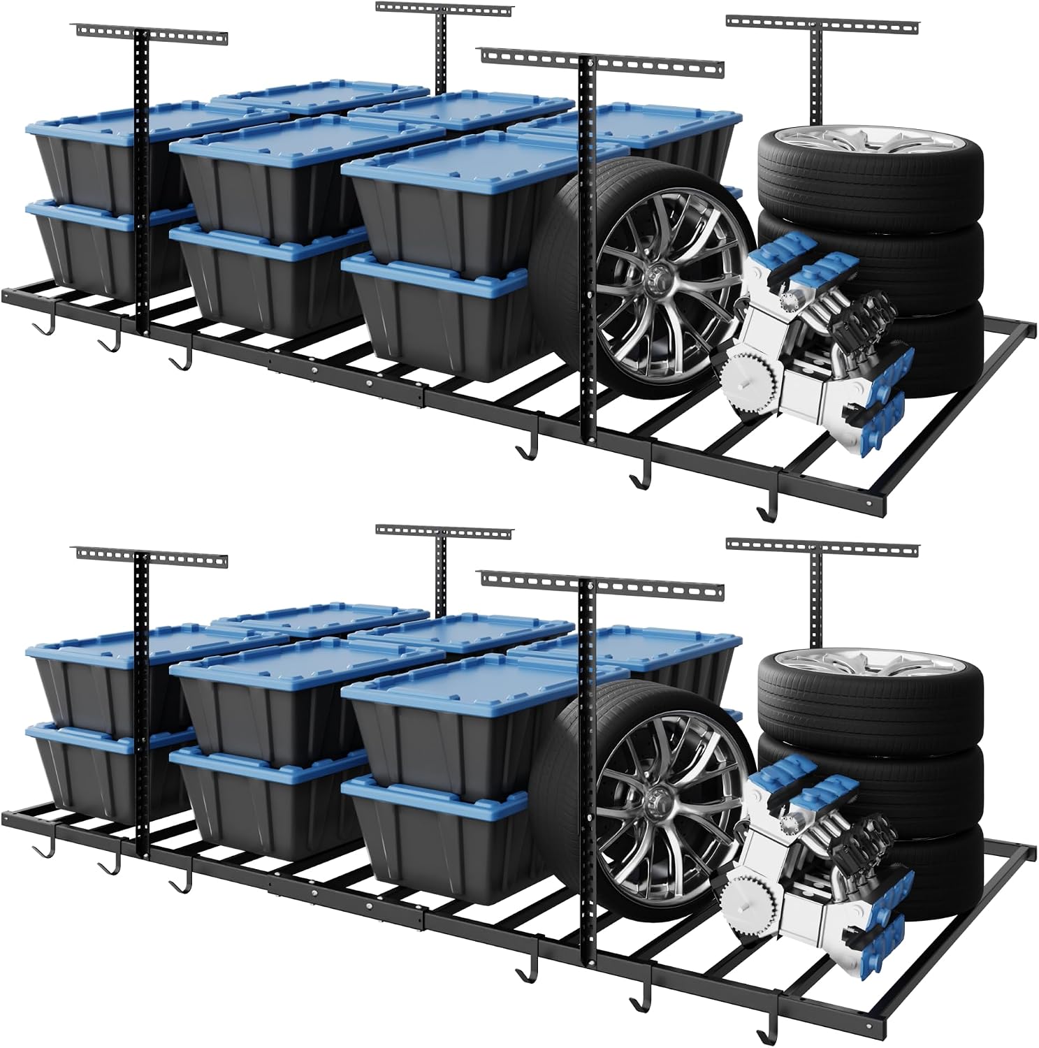 FLEXIMOUNTS 4x8 Overhead Garage Storage Rack, Without Decking, Black