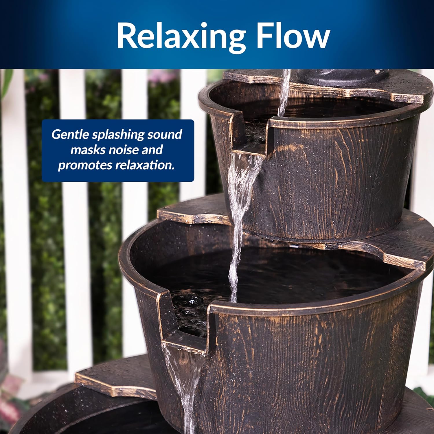 Alpine Corporation 40" Tall Outdoor Floor Tiered Rustic Pump and Barrel Water Fountain, Old-Fashioned Waterfall for Garden, Patio, Yard Decor