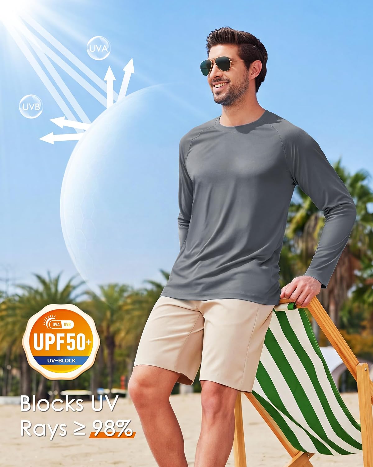 Boladeci Men's UPF 50+ Sun Protection UV SPF Shirts Long Sleeve Lightweight Quick Dry Swim T-Shirts Rash Guard