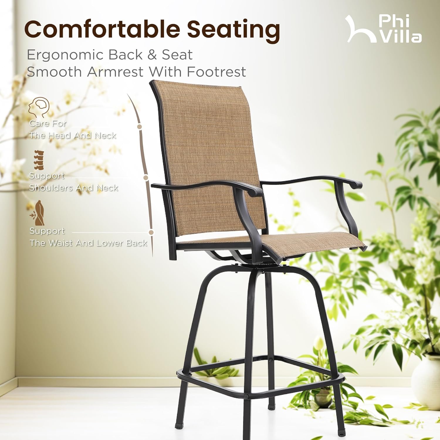PHI VILLA Bar Height Patio Table and Chairs Set for 2