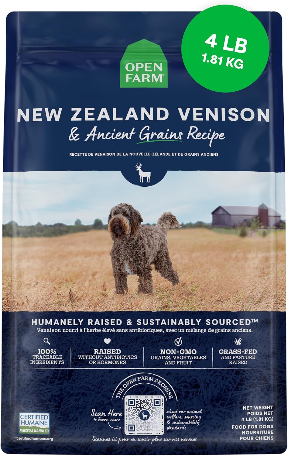 Open Farm Ancient Grains Dry Dog Food, Grass-Fed Beef Kibble, 11lb Bag
