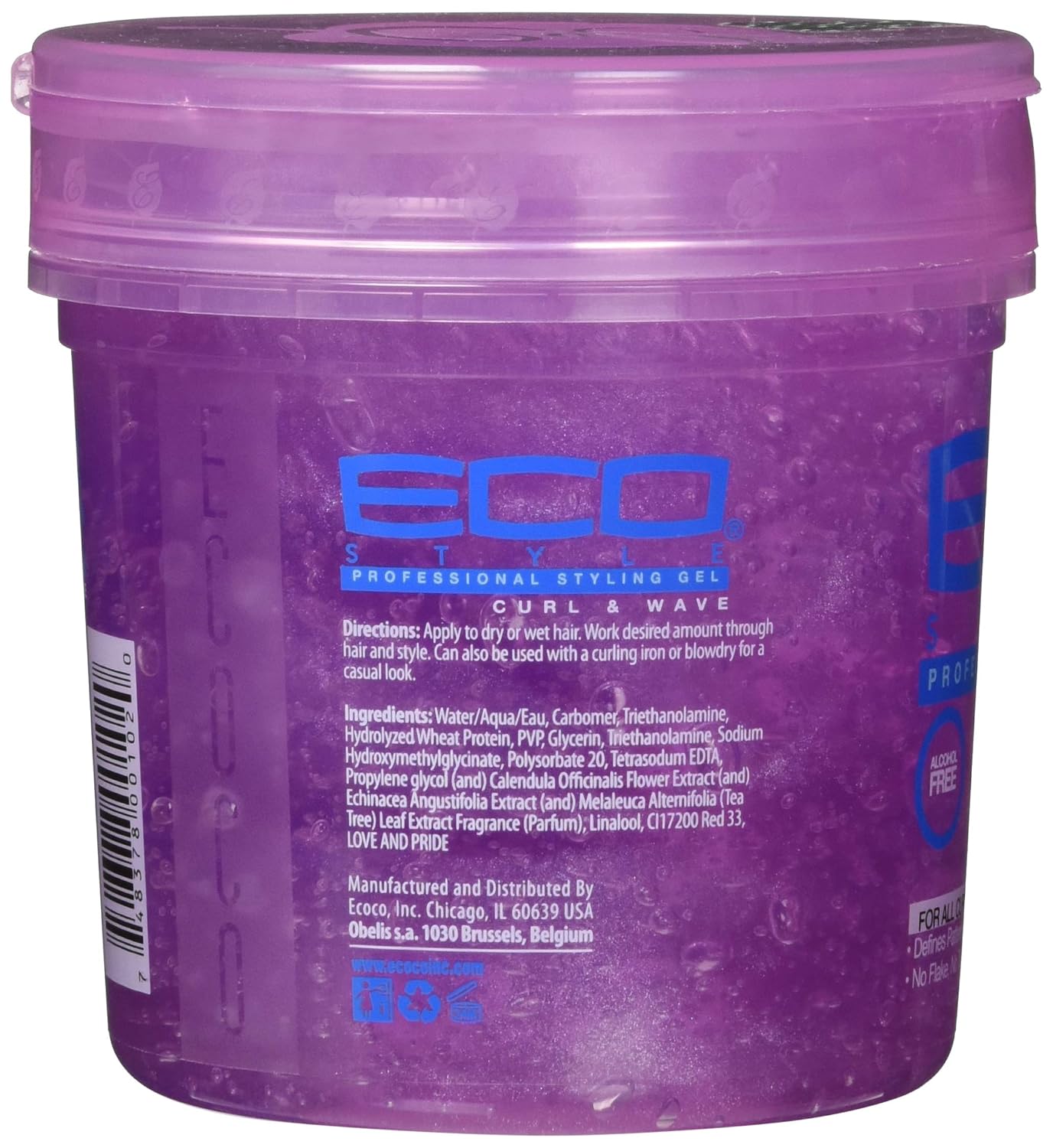 Ecoco Eco Style Hair Gel - Curl And Wave - Anti-Itch, Alcohol-Free Formula - Perfect Hold For Angled Or Tapered Sides - Ideal For Wavy Hair - No Flakes - Not Animal Tested - Moisturizes - 8 Oz