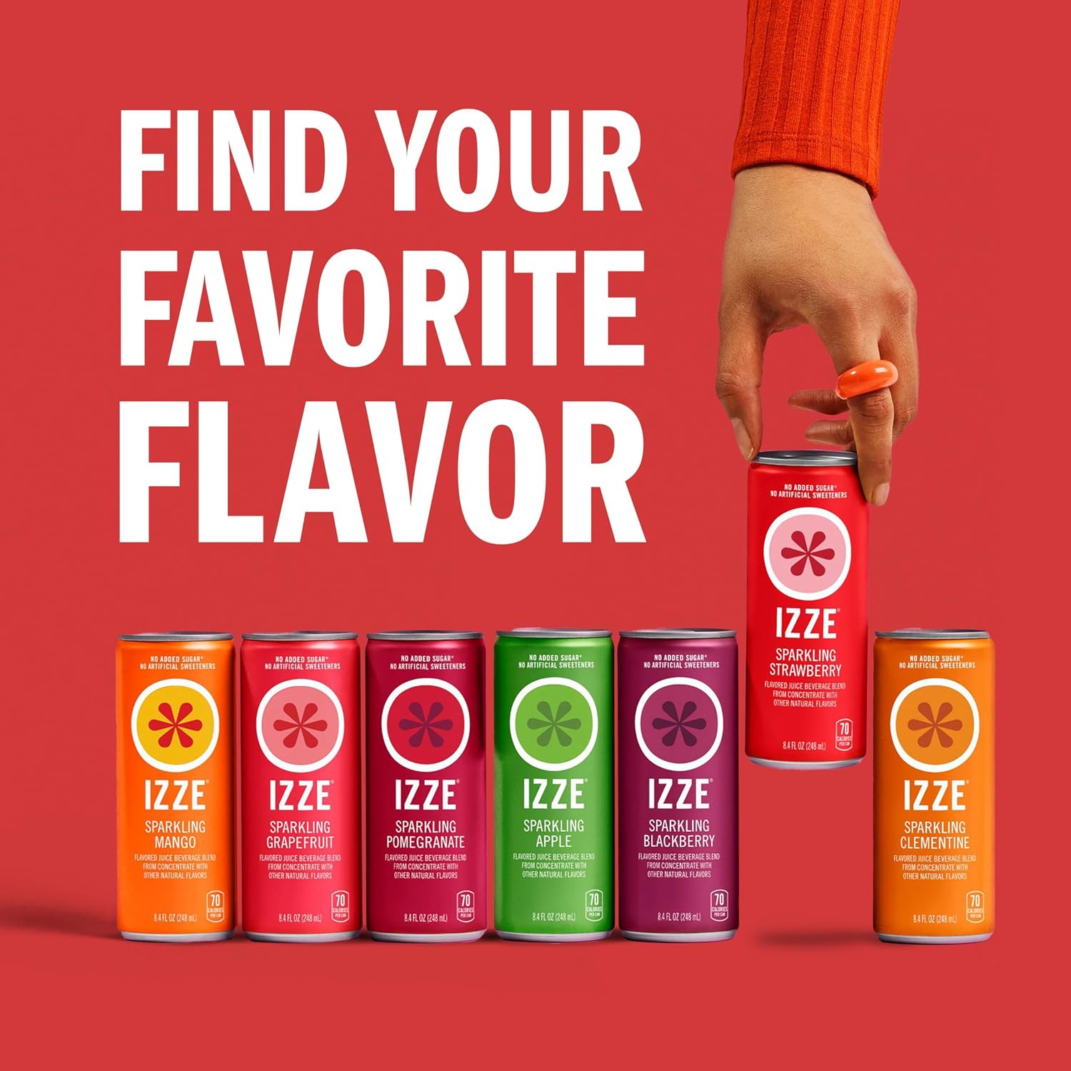IZZE Sparkling Water Juice Beverage Blend, Pineapple, No Sugar Added, 8.4 FL OZ, 24 Cans