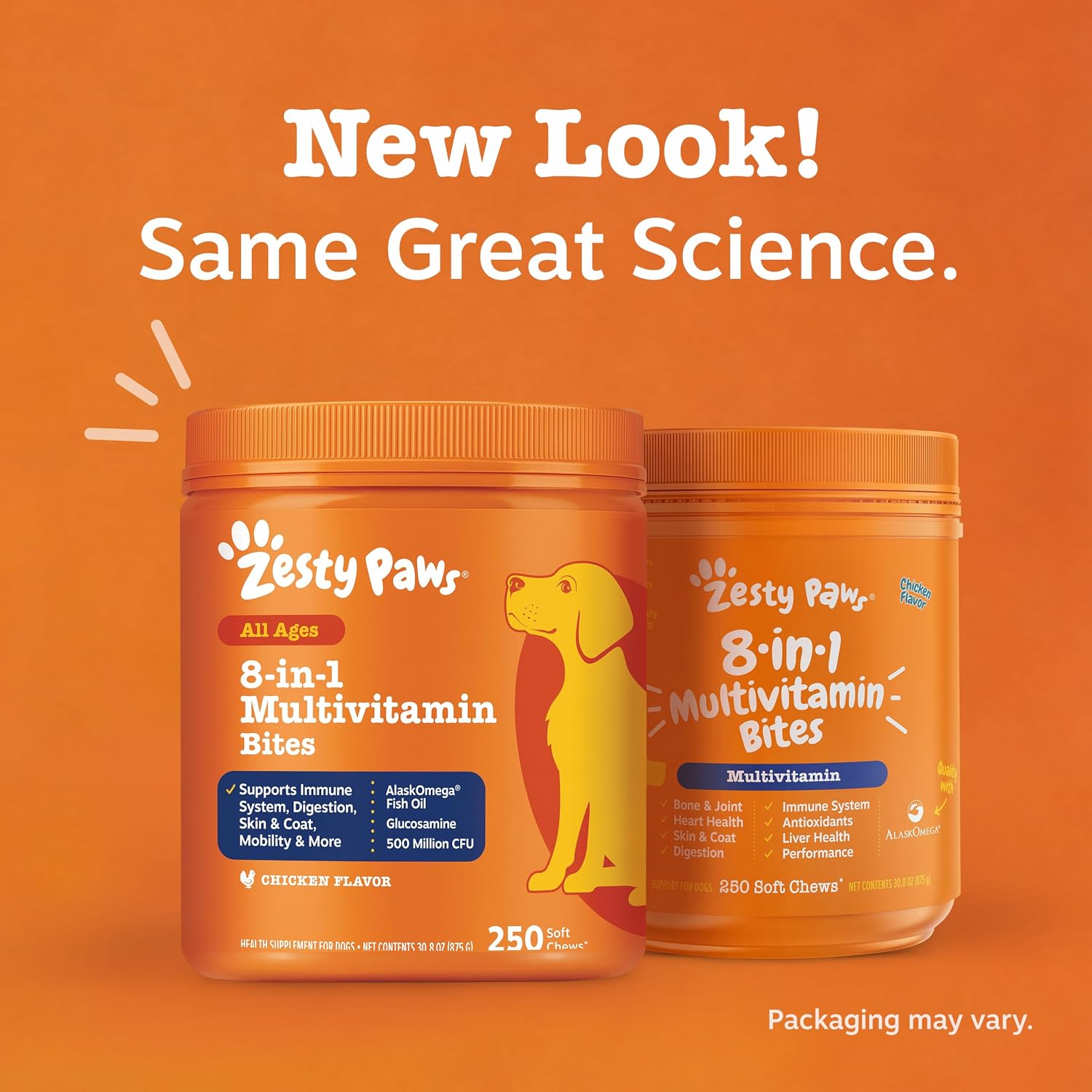 Zesty Paws Dog Multivitamin, Chewable Dog Vitamins and Supplements for Hip & Joints, Skin & Coat, Omega 3 Fish Oil for Dogs- Senior & Puppy Multivitamin- Chicken- 90ct