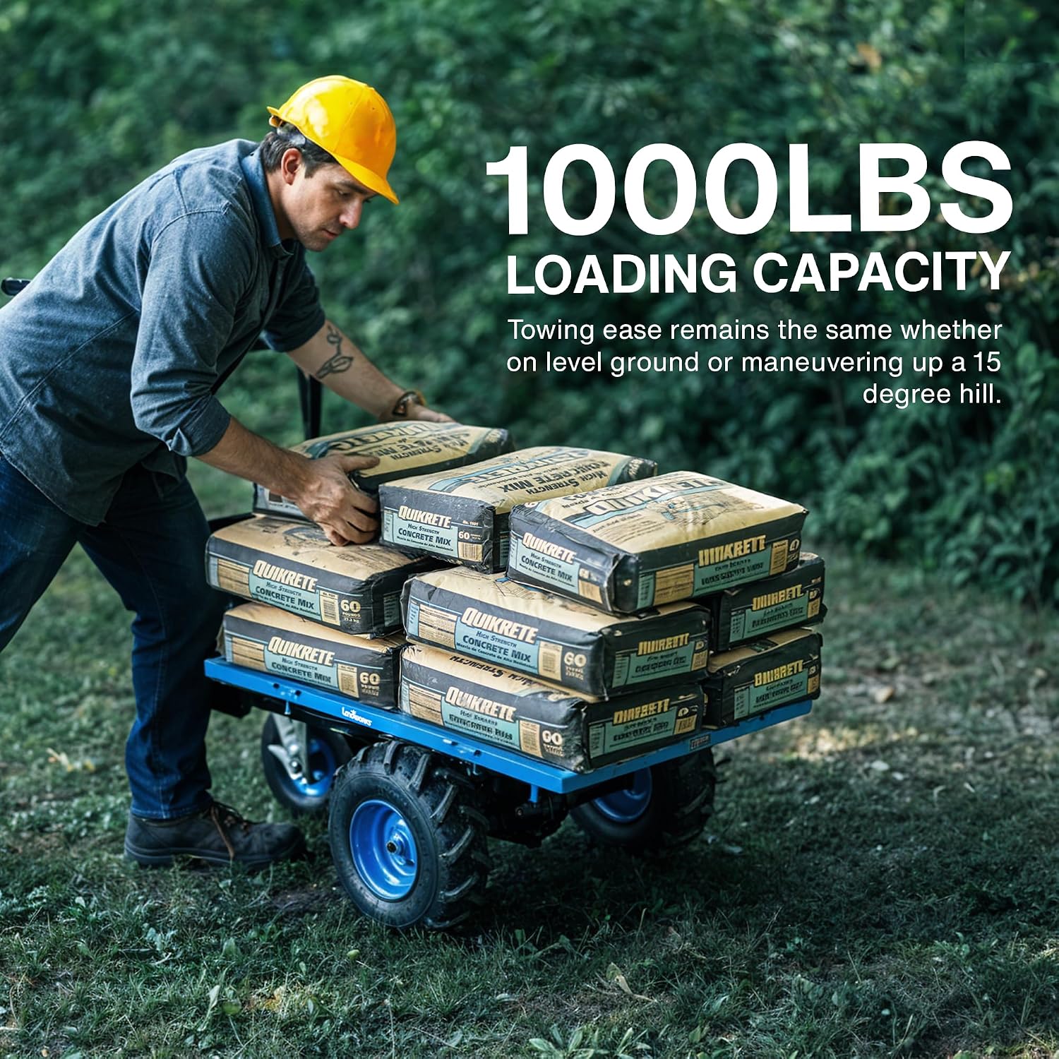 Landworks Utility Service Cart Wheelbarrow Power Wagon, Super Duty Electric 48V DC Li-Ion Battery Powered, 500 lbs Load & 1000+ lbs Hauling Capacity