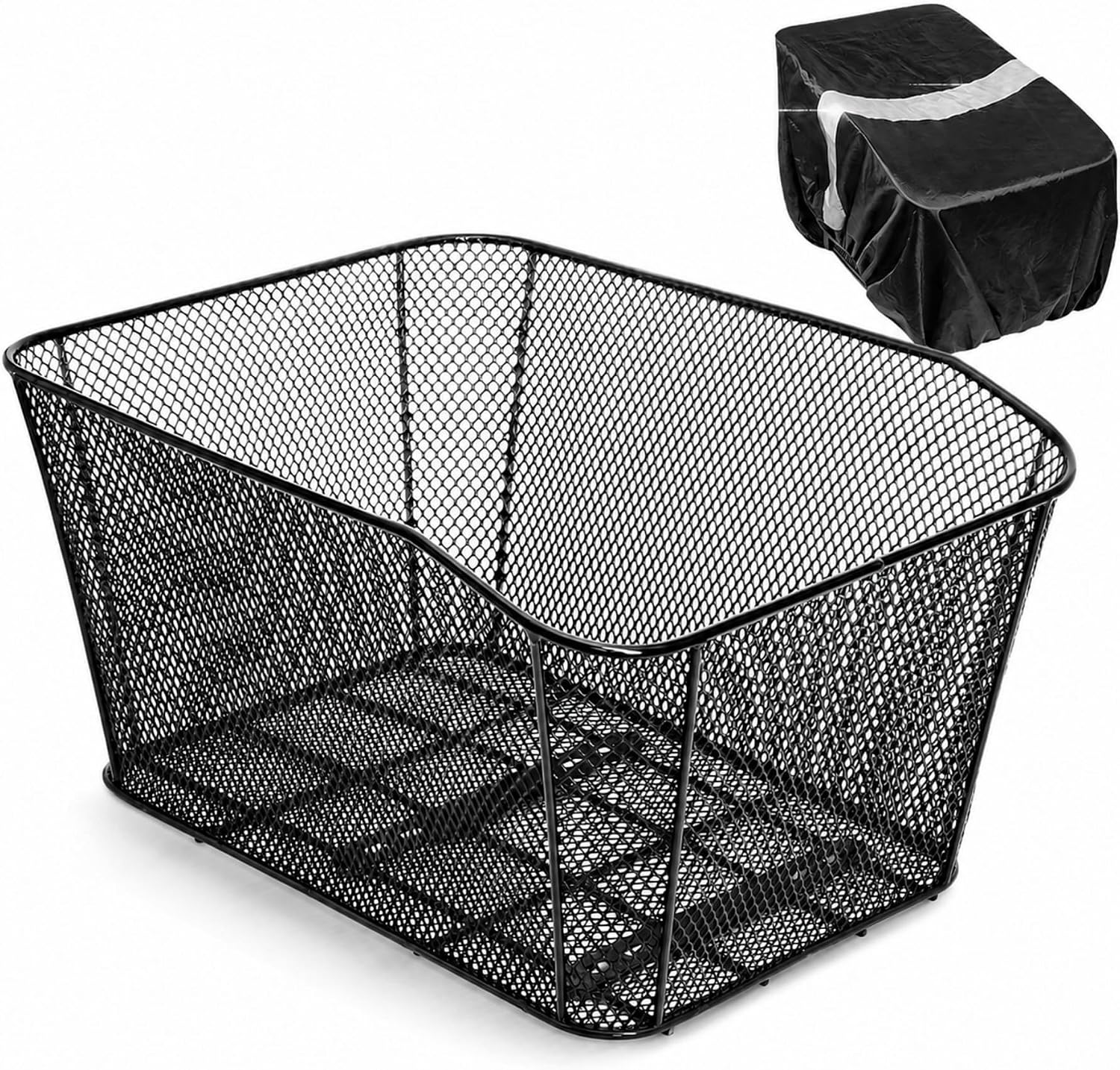 Rear Bike Basket with Rain Cover, Heavy-Duty Wire Cargo Rack | Suits most bicycles, ideal for commuting & shopping, easy mount