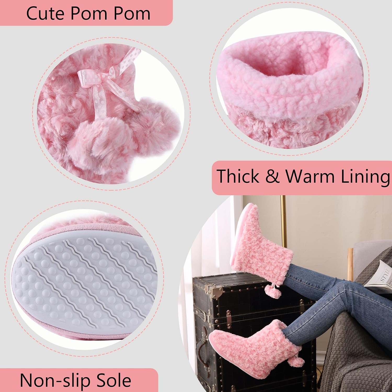 Home Slipper Women's Soft Fleece Plush Warm Indoor House Slipper Boots Shoes