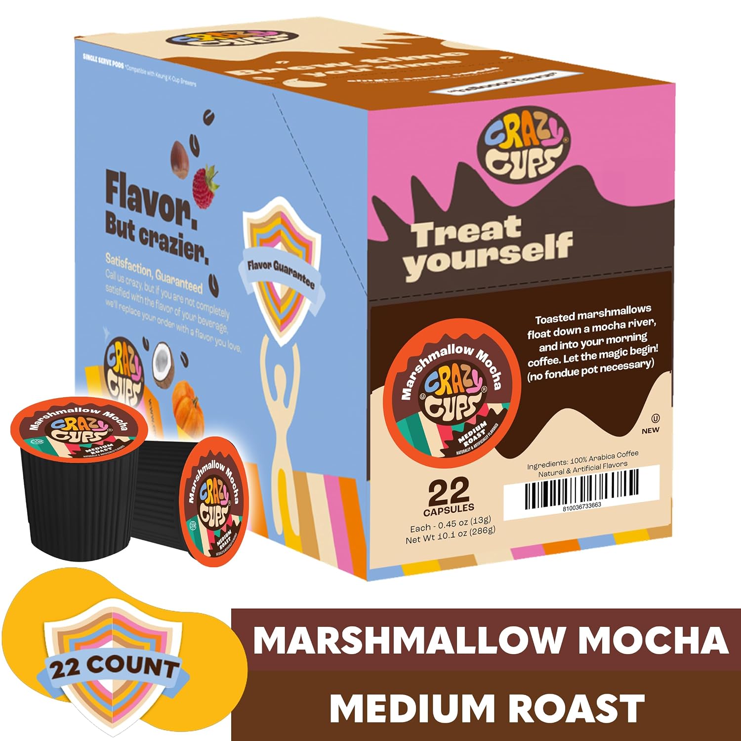Crazy Cups Flavored Coffee for Keurig K-Cup Machines, Peppermint Chocolate Mocha, Hot or Iced Drinks, 22 Single Serve, Recyclable Pods