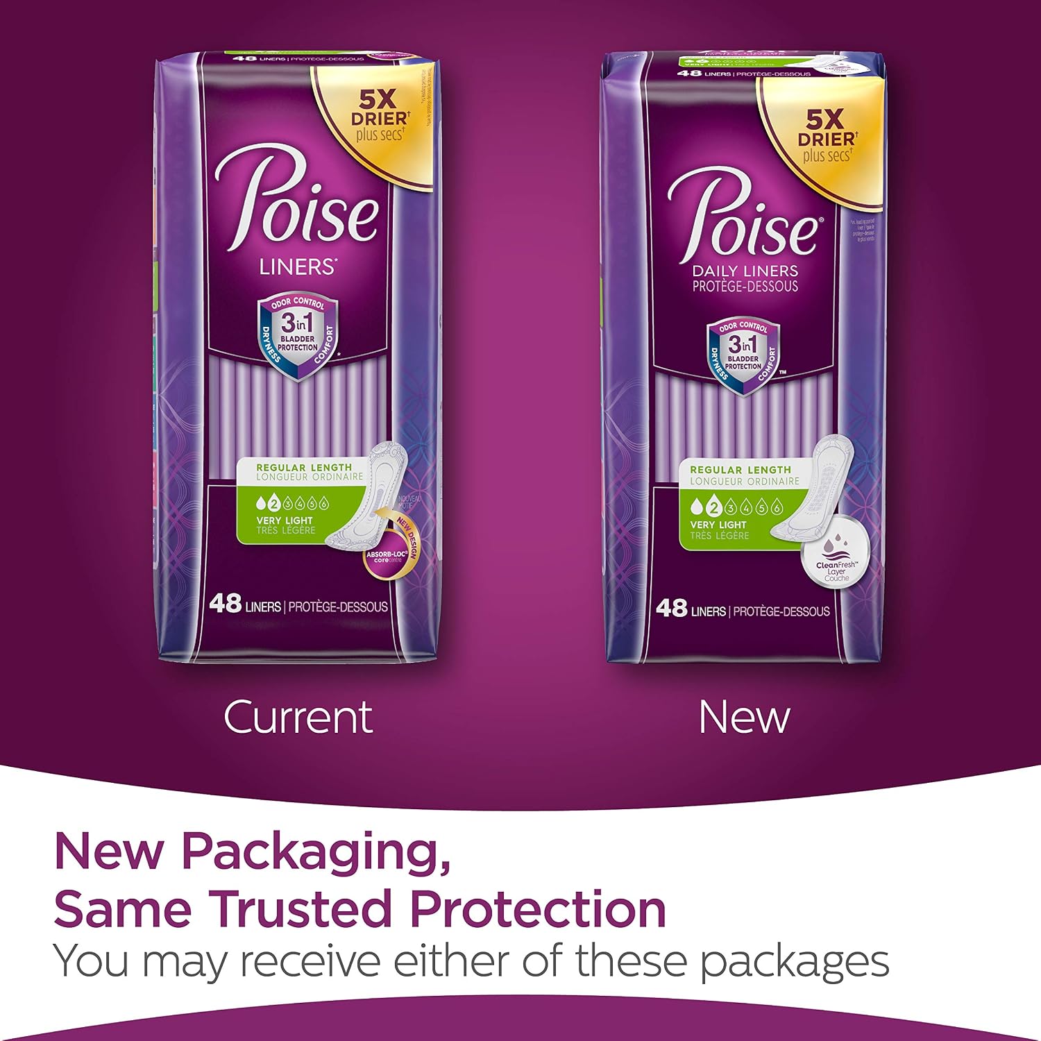 Poise Microliners, Long Length - Lightest Absorbency, 50 Count (Pack of 2)