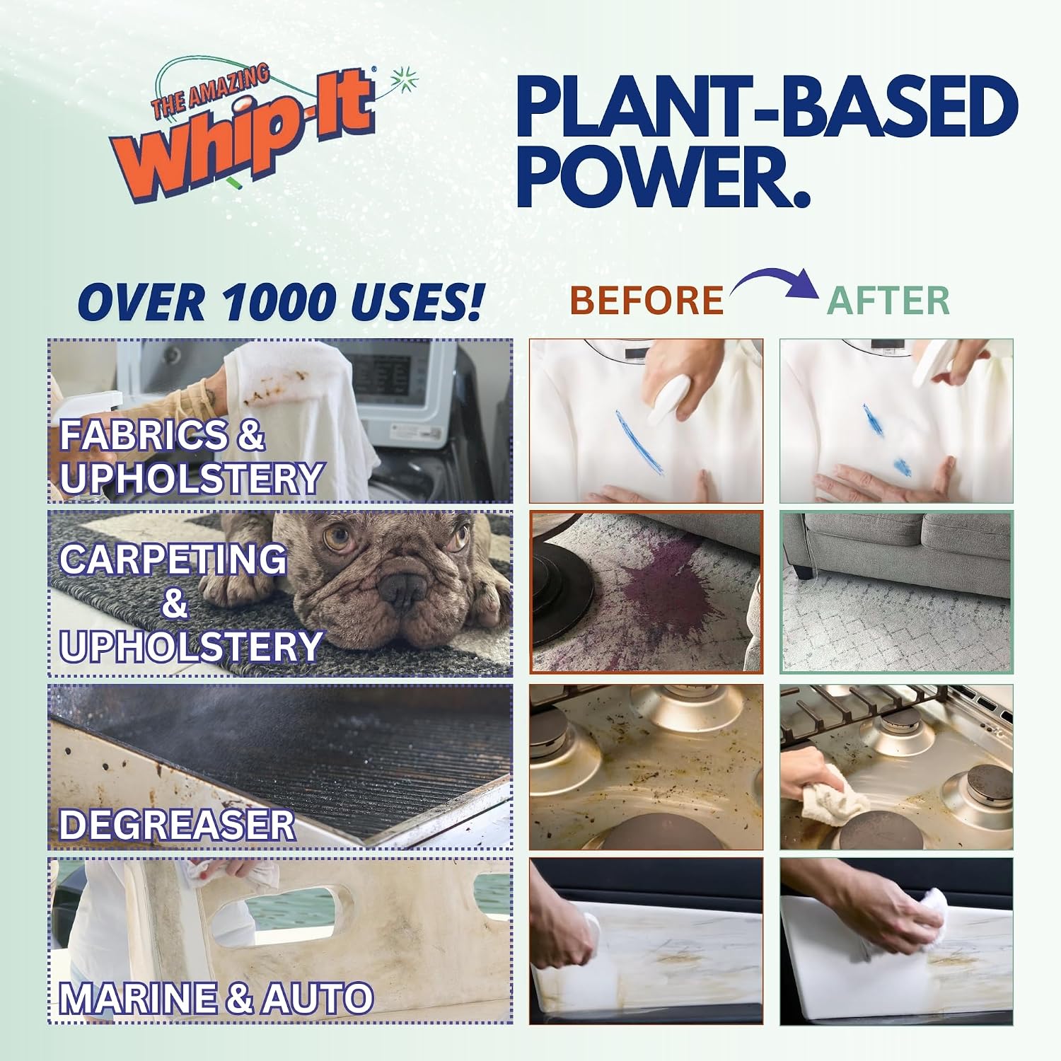 Whip It Cleaner, Multi Purpose Stain Remover Professional Strength Spray, Plant Based Enzyme Cleaner, Cleaning Food, Coffee, Wine, Baby Stains, Pet Stains, Over 500 uses, Made in USA, 32 OZ