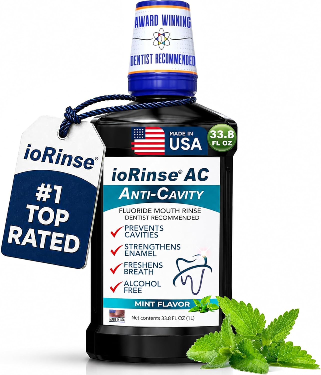 ioRinse RTU Halitosis Mouthwash, Molecular Iodine Oral Rinse, Soft Mint, 1L