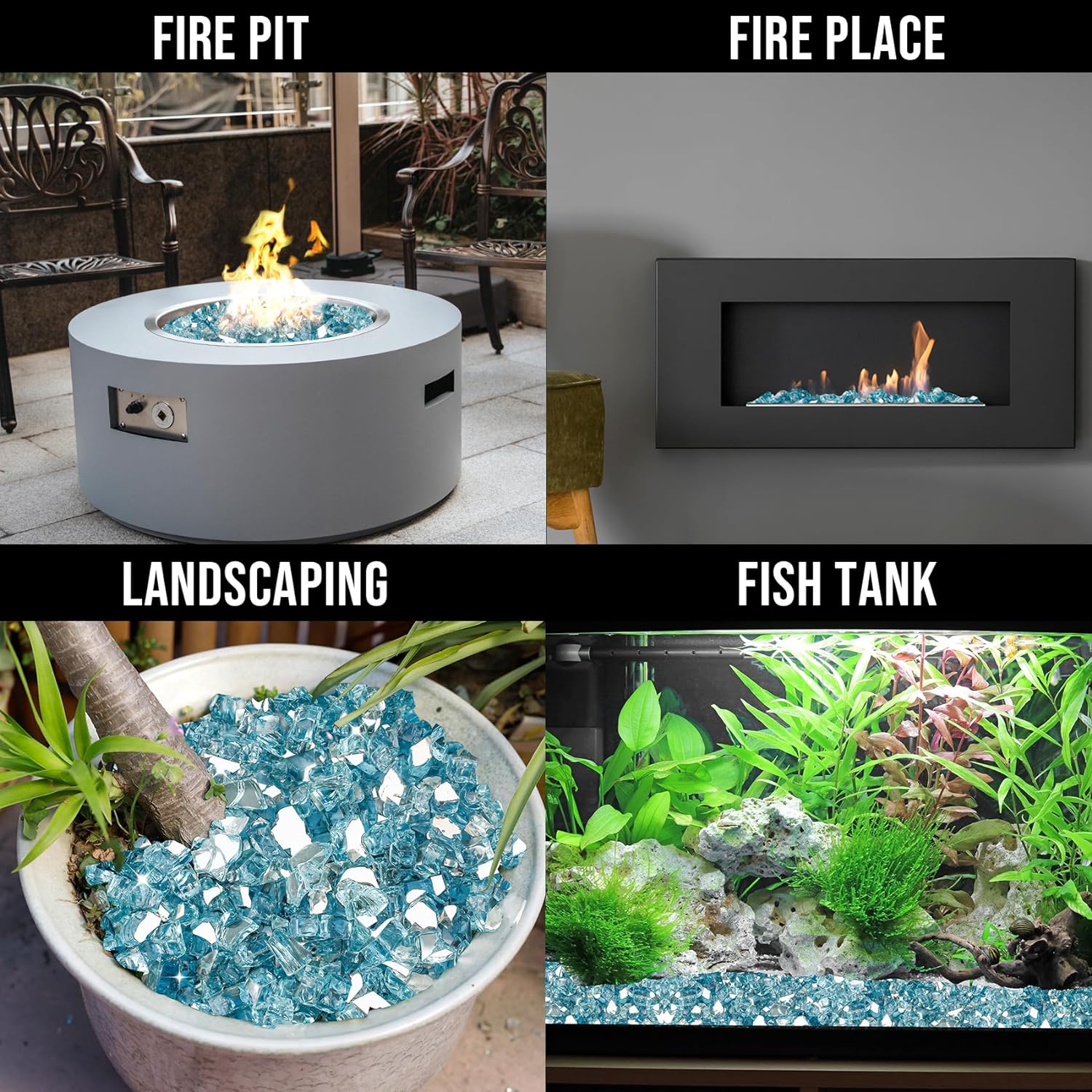 Skyflame Aqua Blue Fire Pit Glass for Propane Gas Fireplace, 10LB