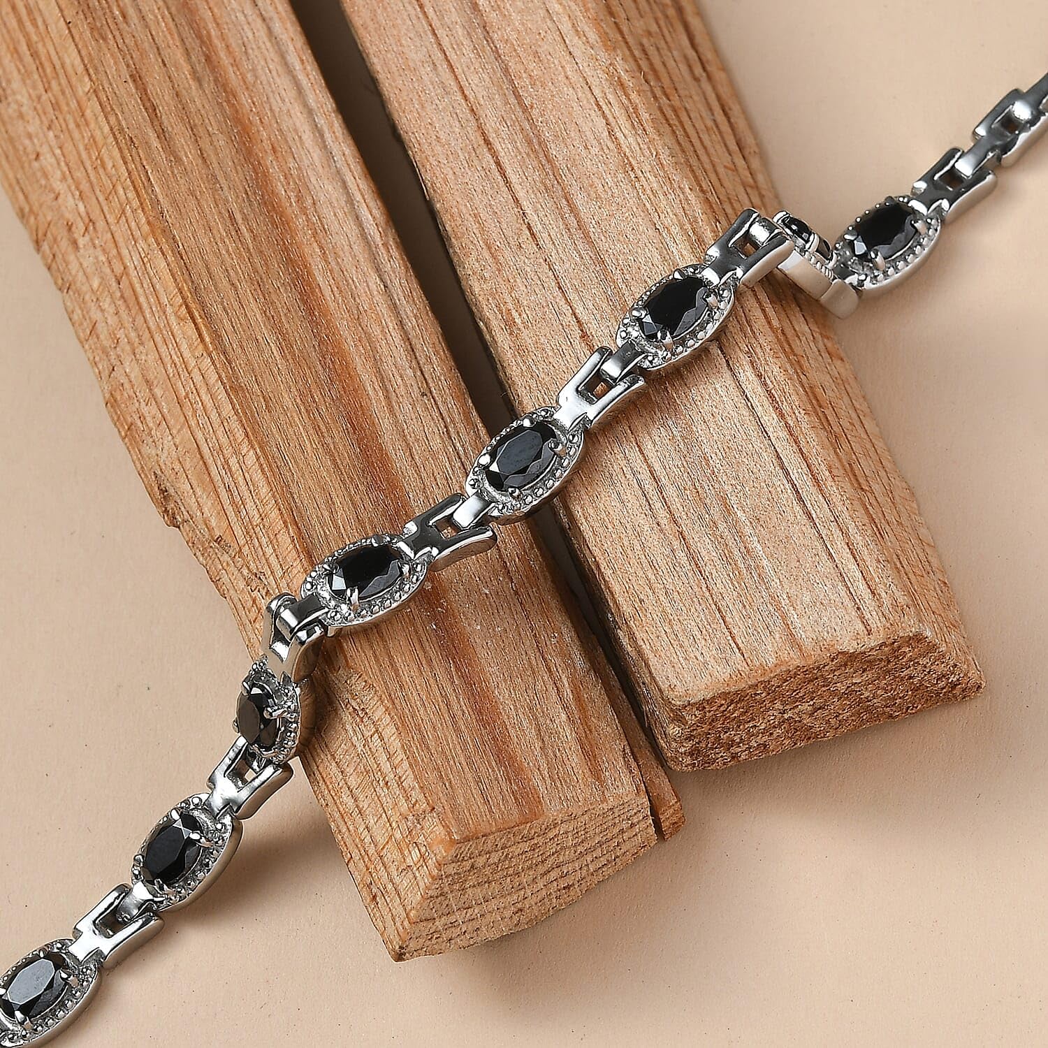 Black Cubic ZirconiaBracelet in Stainless Steel 6.50 In