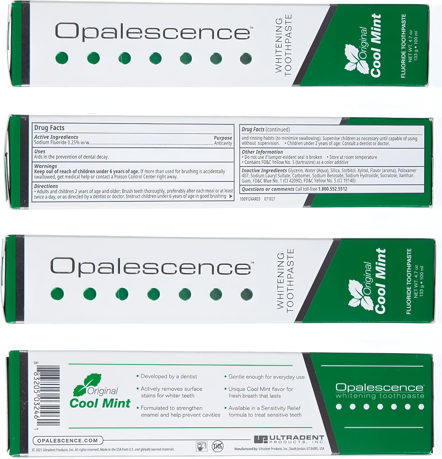 Opalescence Whitening Toothpaste Original 4.7oz - Mint - 3 Pack - 5166-3 | Dentist-Developed Oral Care Whitening Fluoride Toothpaste for Daily Use, Surface Stain Removal & Helps Strengthen Enamel