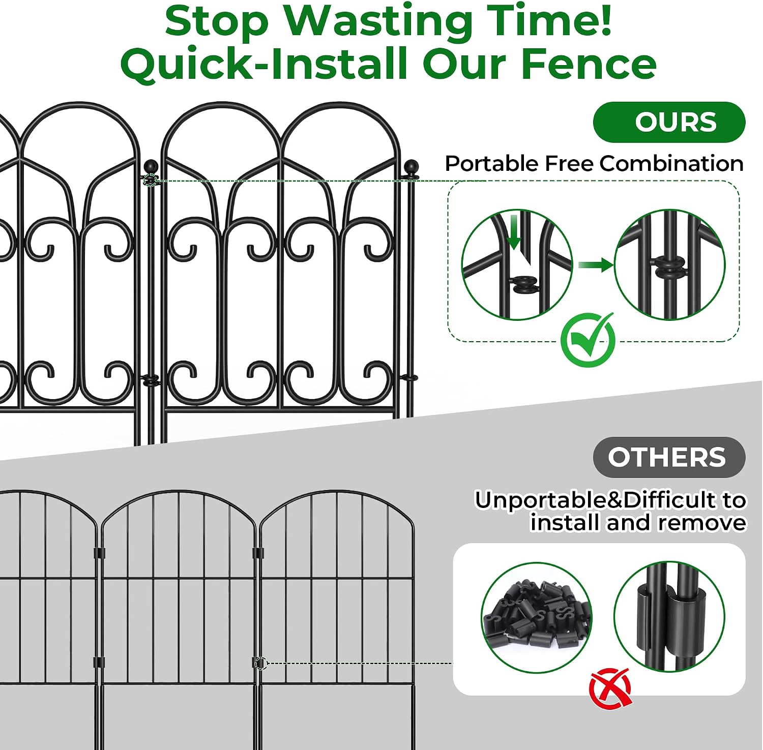 AMAGABELI 10 Panels 17in(H)×10ft(L) Decorative Garden Fences and Borders for Dogs No Dig Rustproof Metal Fence Panels Garden Edging Border Animal Barrier Fencing for Flower Beds Yard Patio Decor Black