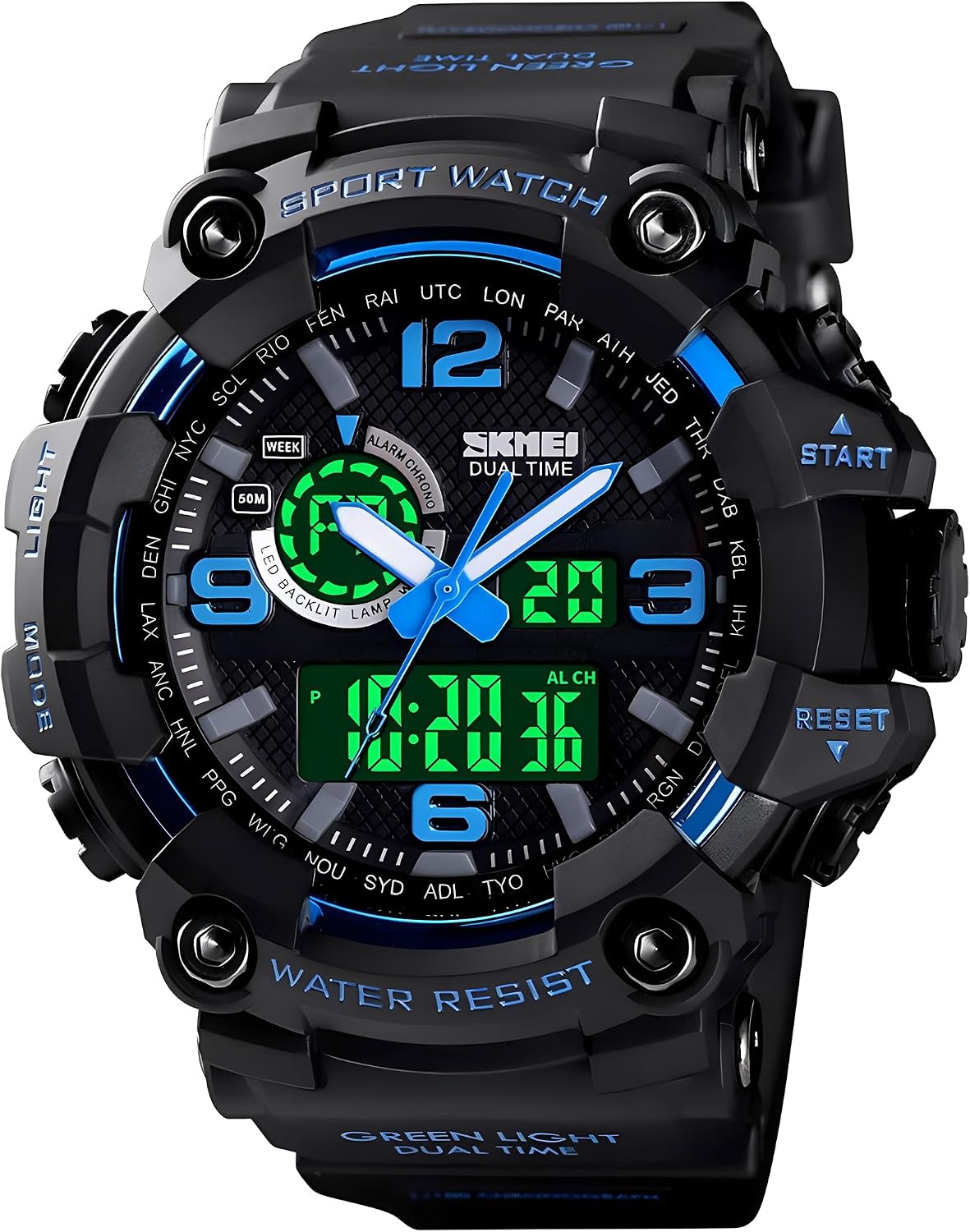 Gosasa Men's Large Face Outdoor Sports Watches Military S-Shock Watch Waterproof, Backlight, Alarm, Stopwatch Features - Rugged Wristwatch for Training, Hiking, and Adventure
