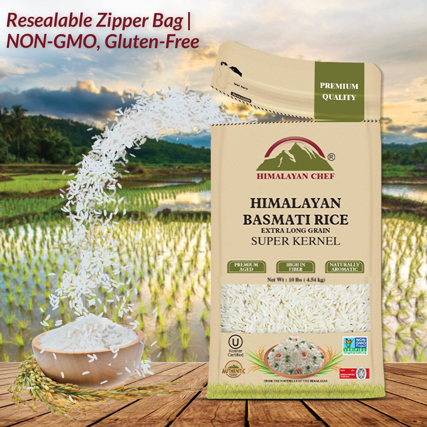 Himalayan Chef Basmati Rice,Extra Long Grain Rice Fluffy Quick Cooking Aromatic - 10 lbs.(Packaging May Vary)