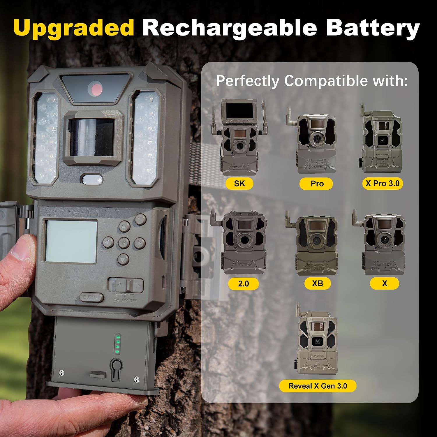4-Pack Rechargeable Battery & Charging Station for Tactacam Reveal | Lipo Lithium, 4‑port charging, LED power meter, solar ready
