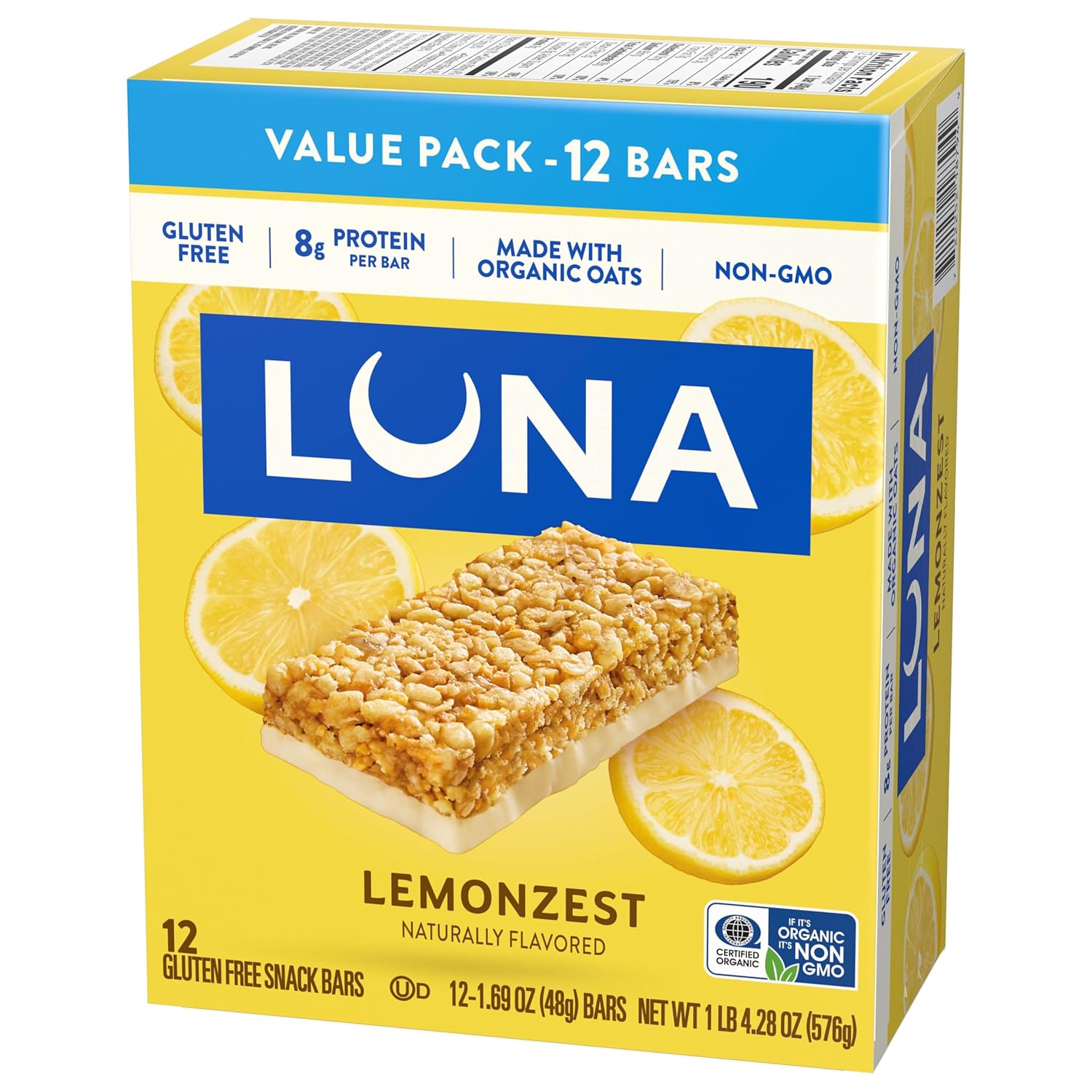 LUNA Bar LemonZest, Gluten Free Snack Bars, 12ct
