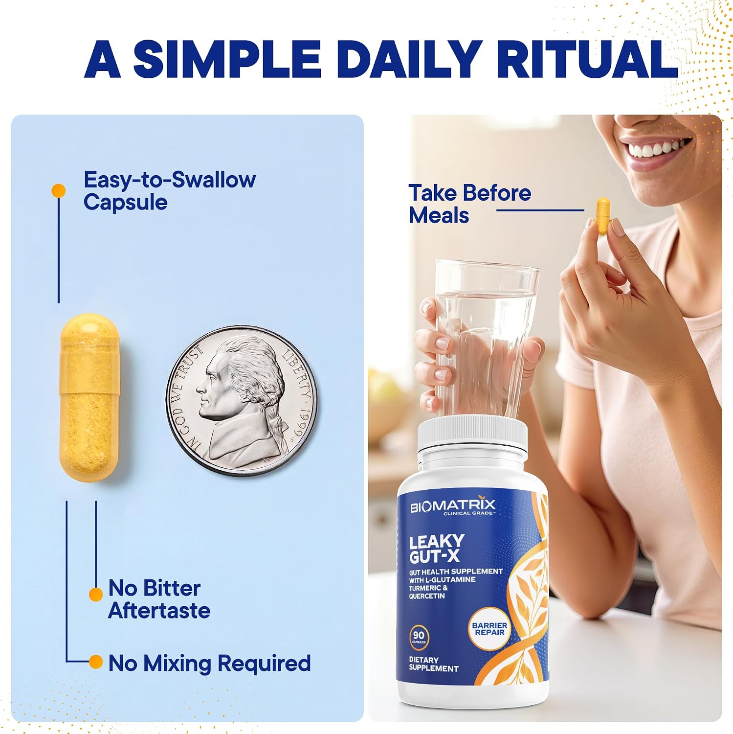 BioMatrix Leaky Gut Repair Supplement w/Glutamine, Quercetin, Cat's Claw, MSM, SIBO, Prebiotic Support