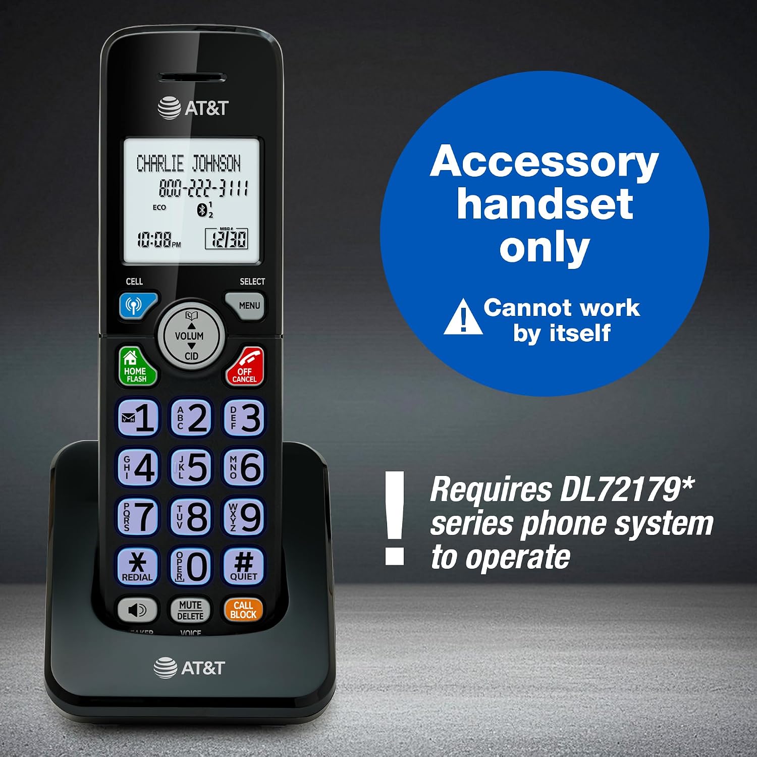 AT&T DL72219 DECT 6.0 2-Handset Cordless Phone for Home with Connect to Cell, Call Blocking, 1.8" Backlit Screen, Big Buttons, intercom