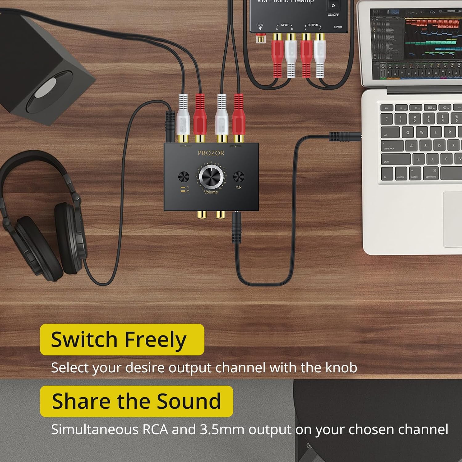 PROZOR RCA Stereo Audio Switcher - 2 in 1 Out R/L Stereo Audio Switch
