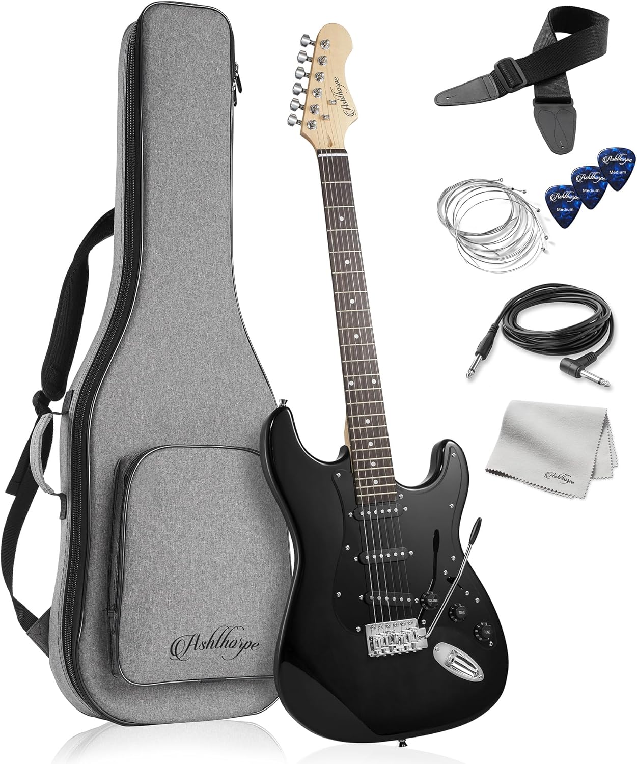 Ashthorpe 39-Inch Electric Guitar (Blue-Black), Full-Size Guitar Kit with Padded Gig Bag, Tremolo Bar, Strap, Strings, Cable, Cloth, Picks