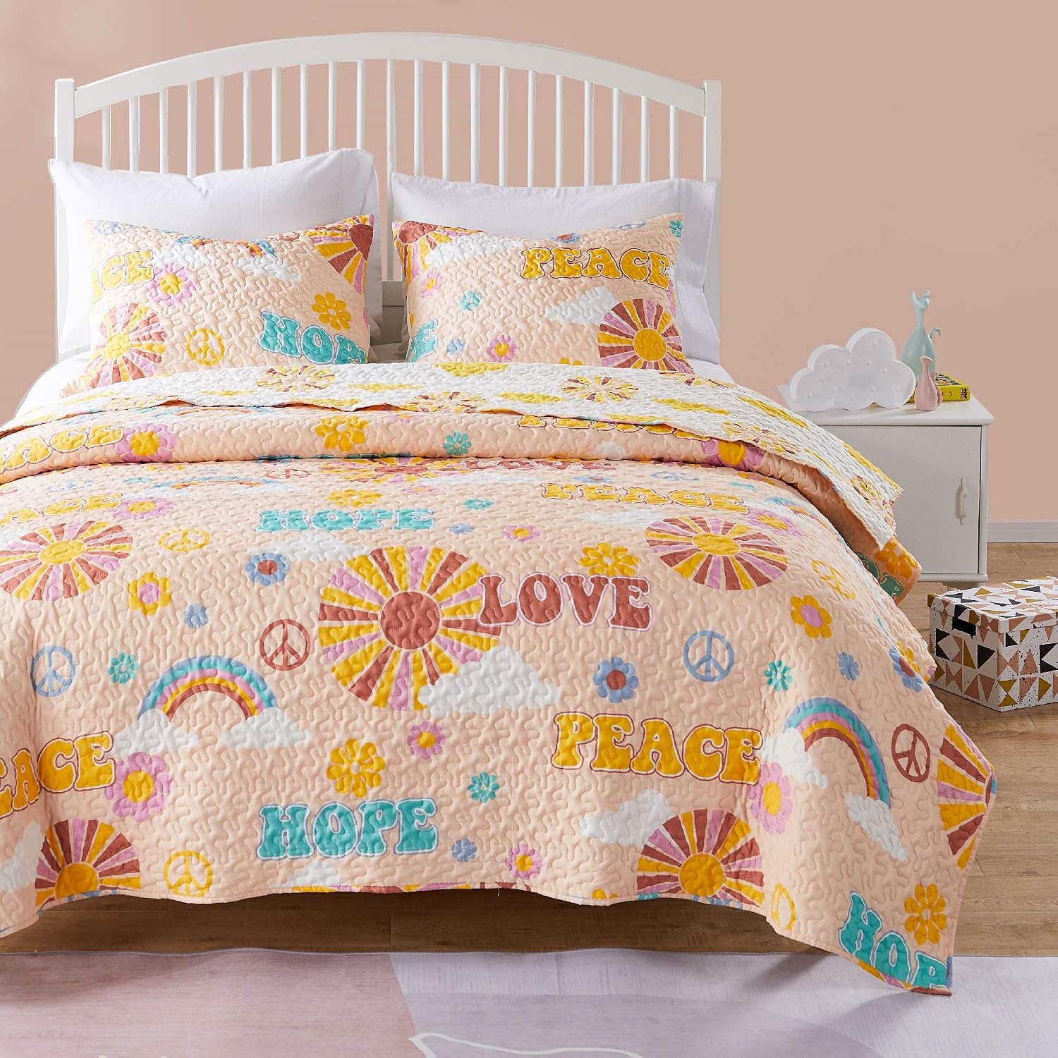Greenland Home Fashions Ultra-Soft, Reversible, Brushed Microfiber Quilt Set, 3-Piece Full/Queen, Misty Bloom