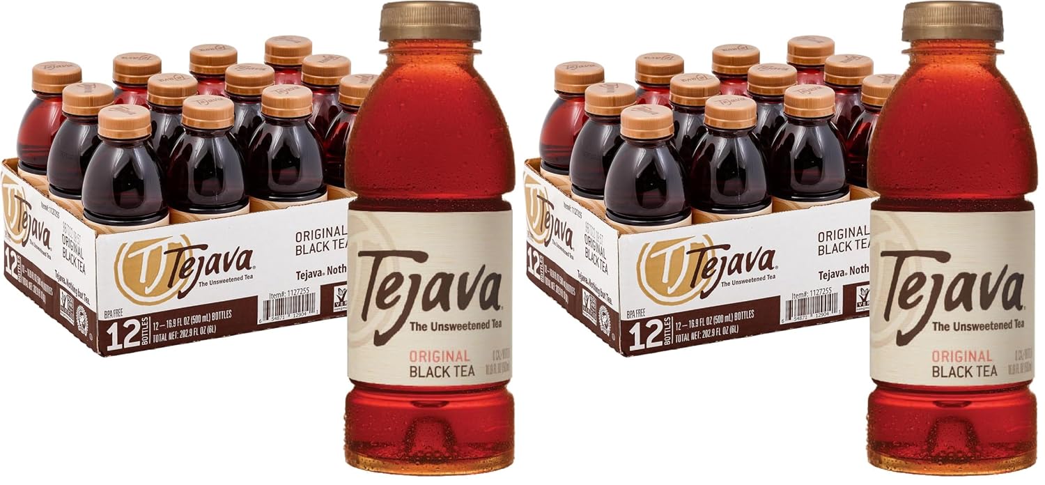 Tejava Pineapple Mango Unsweetened Black Iced Tea, 16.9 fl oz, Pack of 12