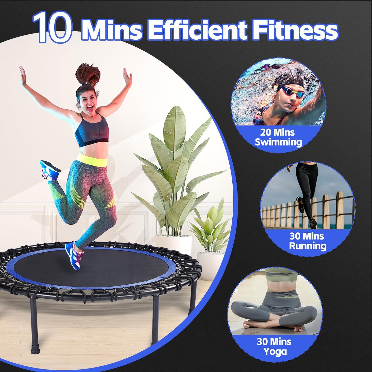 40" Mini Trampoline for Adults, Fitness Rebounder with Elastic Bands, Indoor Exercise Trampoline, Low Impact Workout Equipment for Home Gym