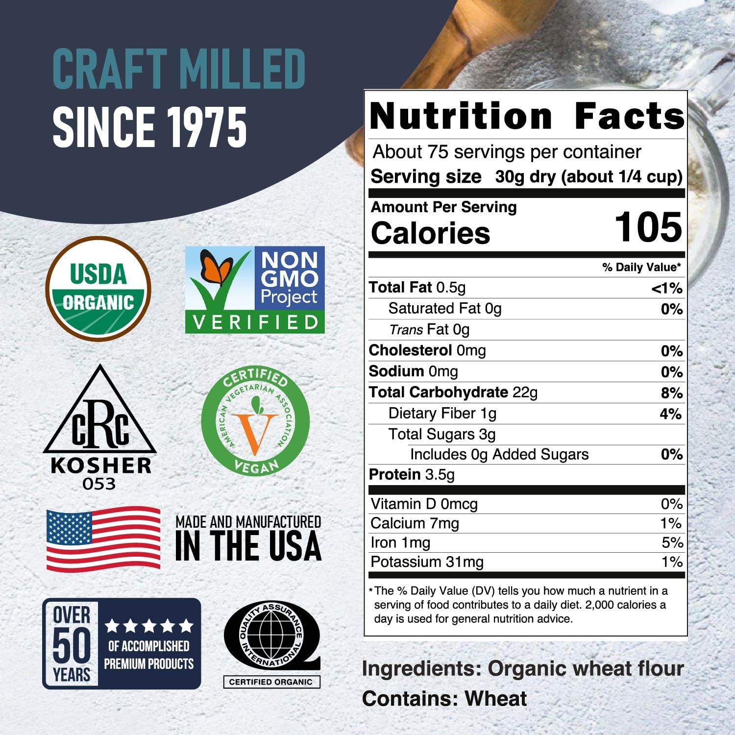 Great River Milling Organic Bread Flour, Unbleached, 25 lb