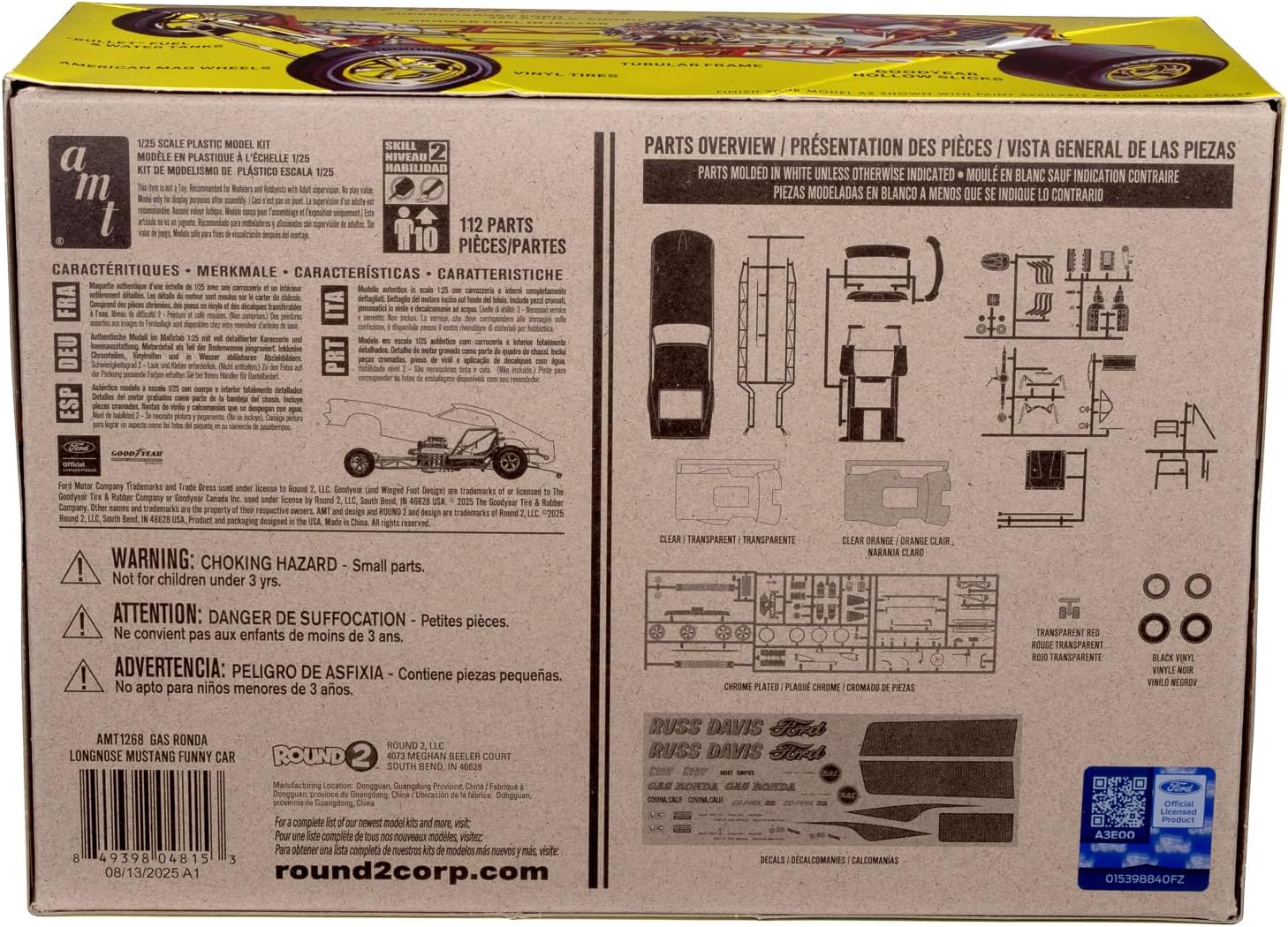 AMT 1969 Ford Mustang Long Nose Funny Car Gas Ronda 1:25 Scale Model Kit