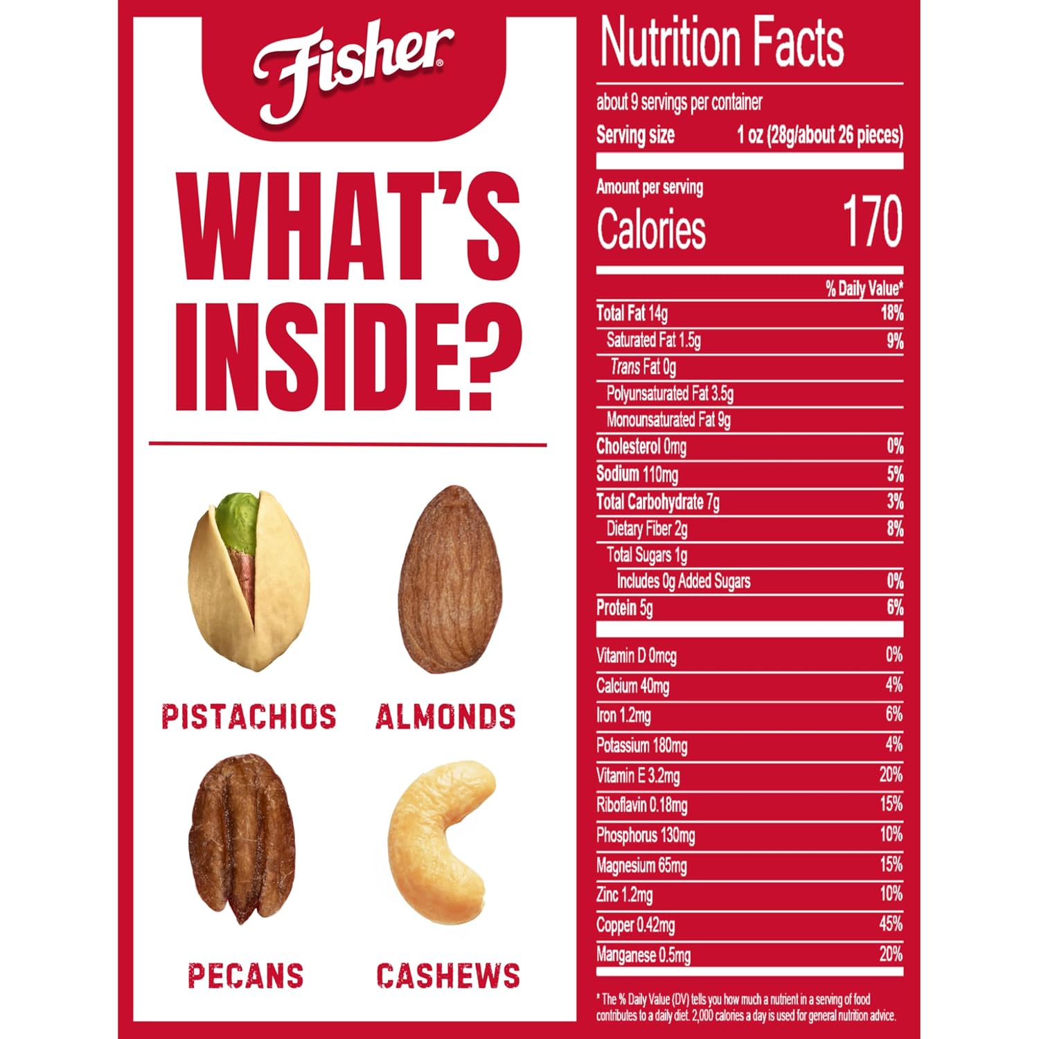 Fisher Oven Roasted Never Fried Deluxe Mixed Nuts, 24 Ounces