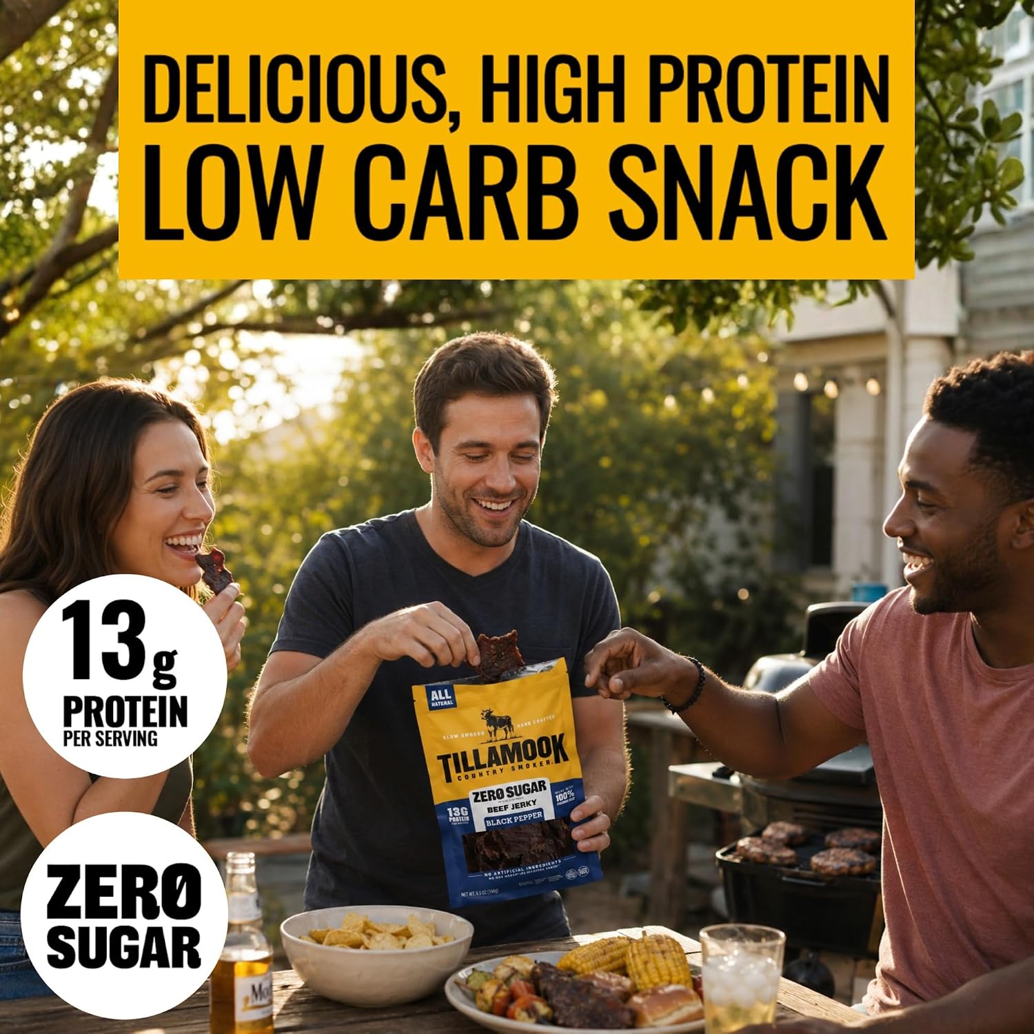 Tillamook Country Smoker Zero Sugar Original Beef Jerky Sticks, 6.5 Oz, 14g Protein, Real Hardwood Slow-Smoked, High Protein, Low Carb Meat Snacks, Keto-Friendly, 0g Sugar & Total Carbs