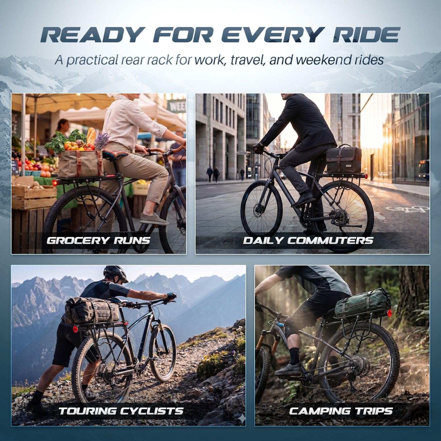 Flexzion Bike Rear Rack Mount - Bicycle Back Seat Pannier Luggage Backpack Cargo Basket Carrier Rack Adjustable Aluminum Alloy for Road MTB Mountain