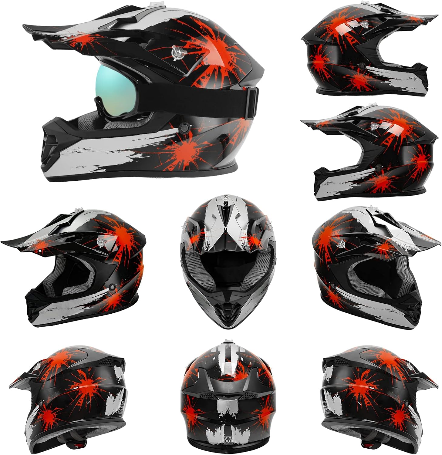 TCMT Youth Dirt Bike Helmet DOT Certified - Kids Full Face Motocross ATV Helmet with Goggles, Gloves and Helmet Bag for Off-Road, BMX, MX, Street Riding
