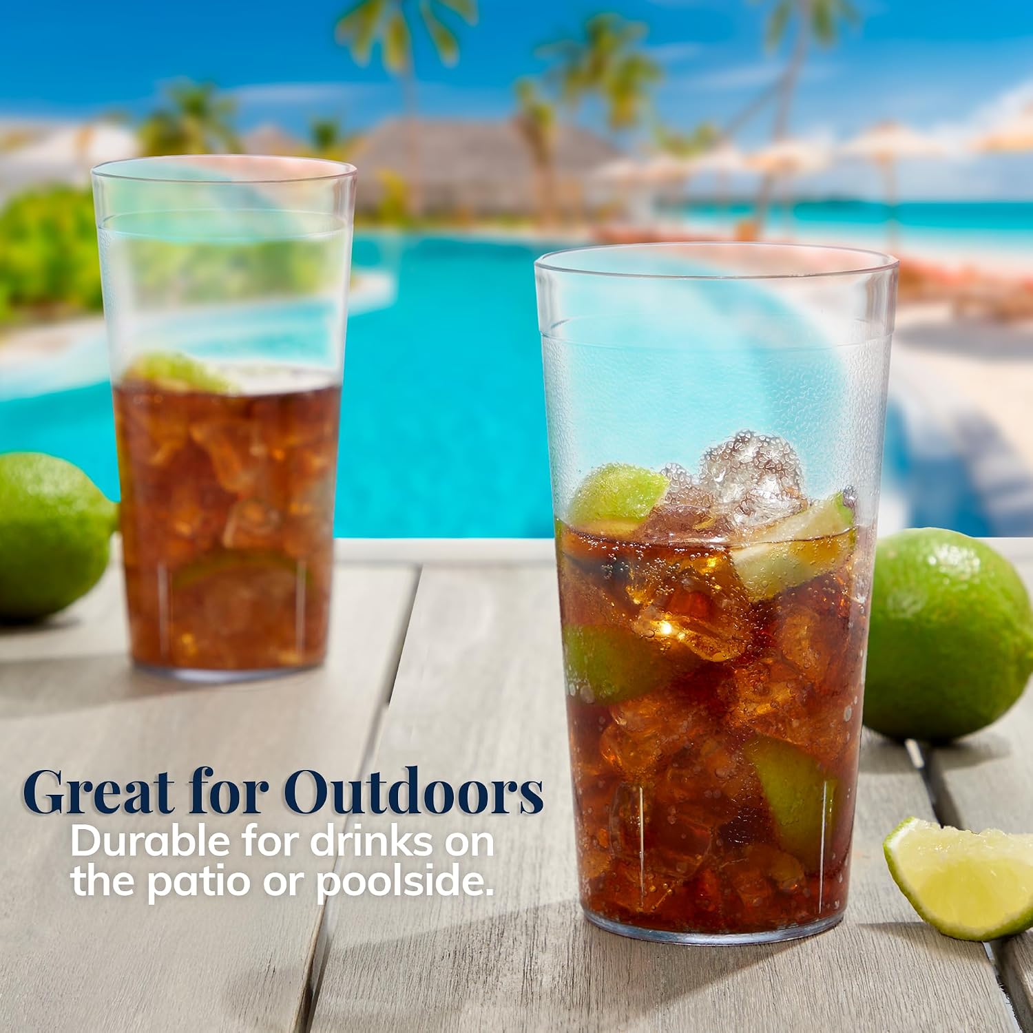 US Acrylic Cafe Plastic Reusable Tumblers (Set of 16) 20-ounce Water Cups Coastal Colors | Restaurant Style Drinking Glasses Value Set, Stackable, BPA-free, Made in the USA | Top-rack Dishwasher Safe