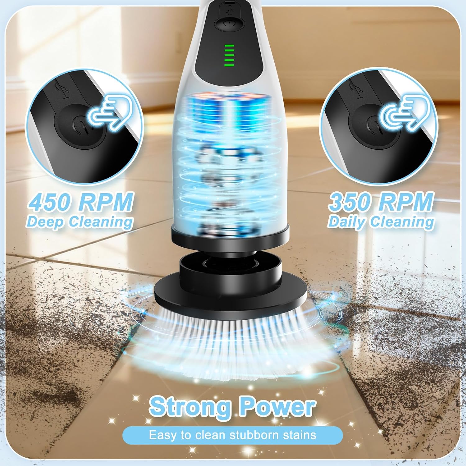 Electric Spin Scrubber, Cordless Cleaning Brush with 8 Replaceable Brush Heads, Shower Scrubber with Adjustable Extension Handle