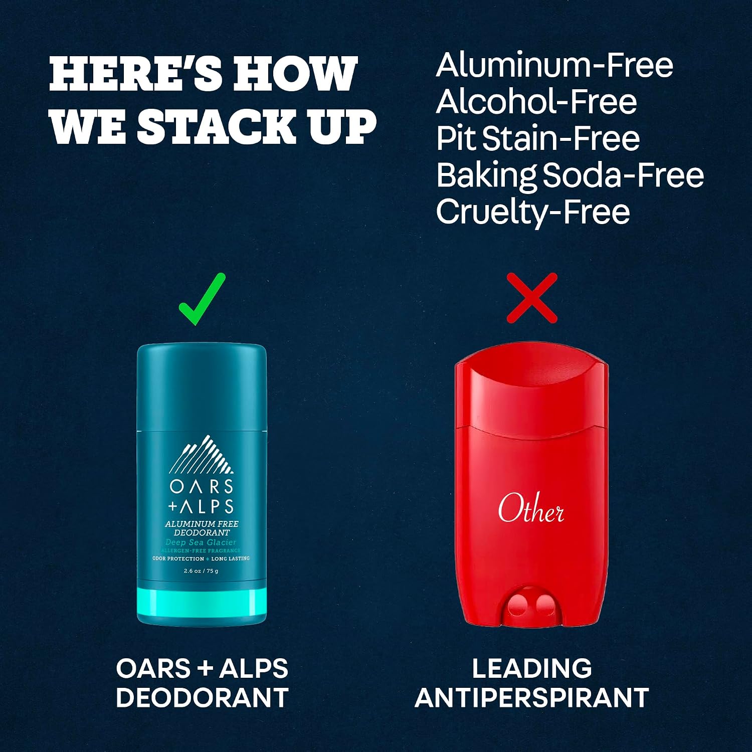 Oars + Alps Aluminum Free Men's Deodorant, Clear + No Residue, 2pk, 2.6oz