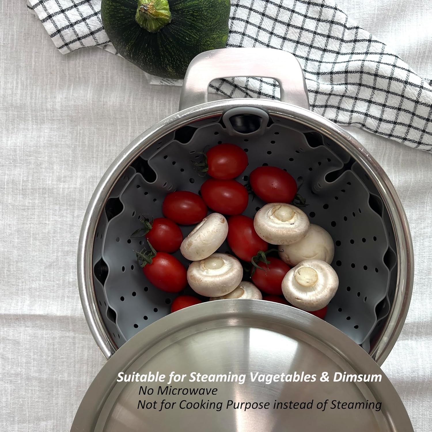 Korean Made Silicone Steamer Basket 10' Size, Silicone Steamer Insert for Pot Flexible Design (Gray) Stocking Stuffer
