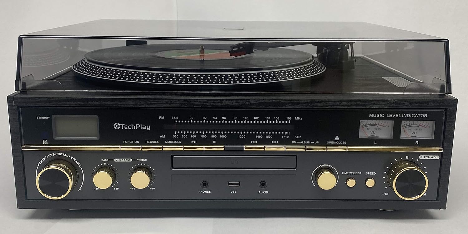 TechPlay Commander, Turntable w/Pitch Control, CD Player, Amplifier W/VU Meter, Bluetooth and USB Recording