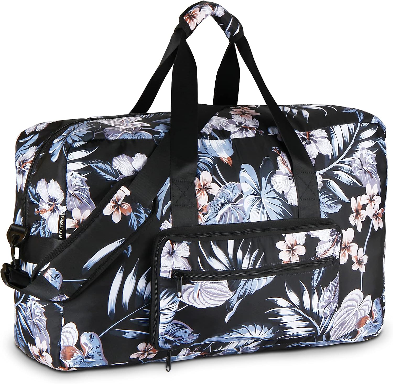Travel Foldable Waterproof Duffel Bag - Lightweight Carry on Luggage Tote Duffel Bag(Black Floral)